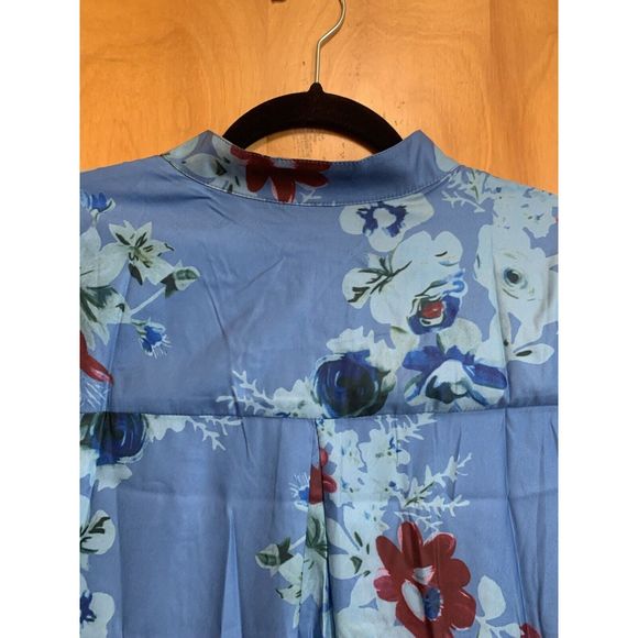 FloryDay Women’s Large Floral Print  Long Sleeve Button-Up Blue  Shirt - Picture 7 of 12